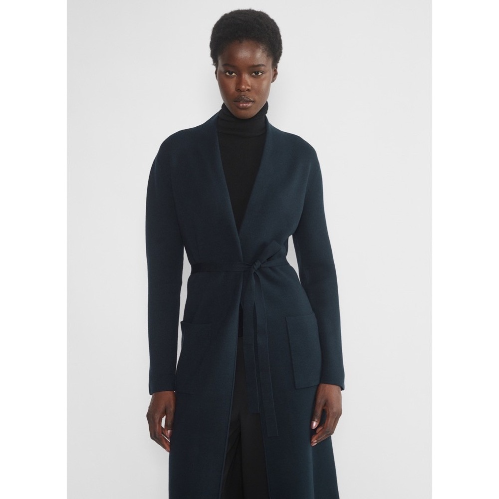 Aritzia BABATON Ty Belted Long Cardigan Sweater Solid Black Pockets Small